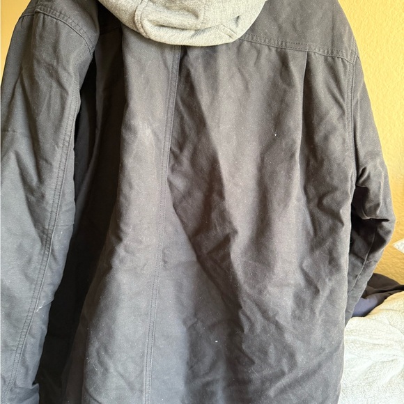Eddie Bauer Black Hooded Field Jacket with Gray Hood - Picture 3 of 5